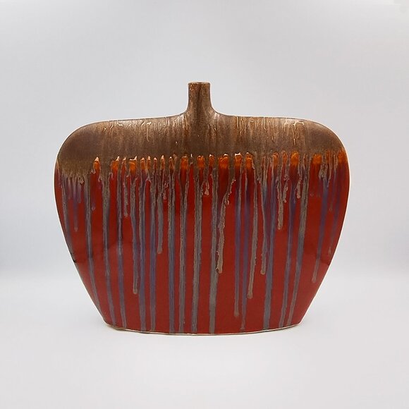 1970s Gorgeous Polichrome Red and Brown Lava Vase in Ceramic. Made in Germany - Picture 3 of 8